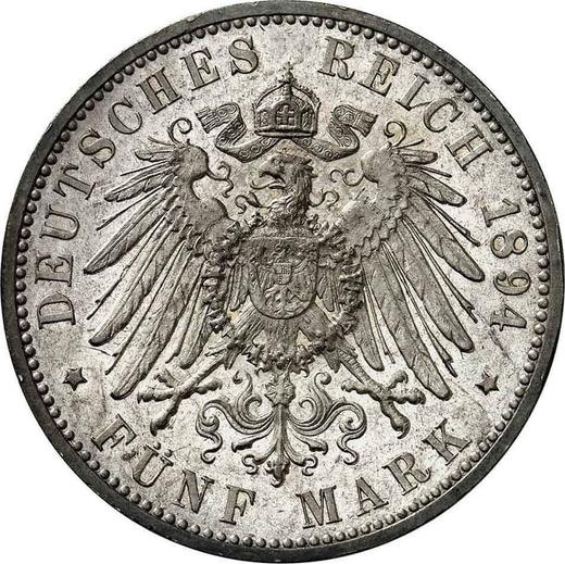 Reverso 5 marcos 1894 F "Würtenberg" - valor de la moneda de plata - Alemania, Imperio alemán