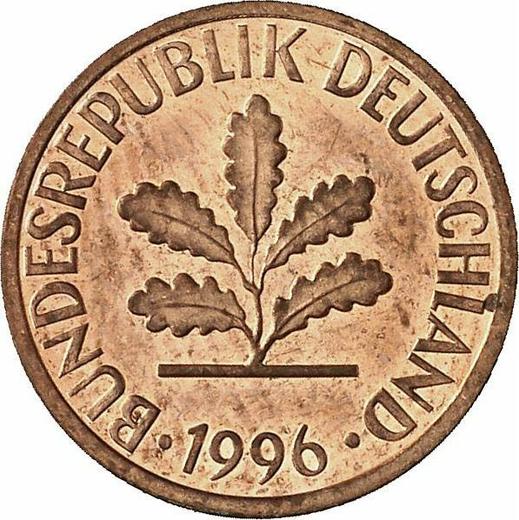 Реверс монеты - 1 пфенниг 1996 года J - цена  монеты - Германия, ФРГ