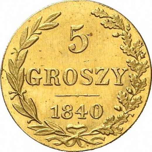 Reverso 5 groszy 1840 MW Oro Reacuñación - valor de la moneda de oro - Polonia, Dominio Ruso