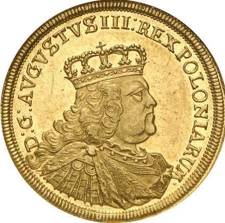 Anverso 10 táleros (2 augustdores) 1754 EC "de Corona" - valor de la moneda de oro - Polonia, Augusto III