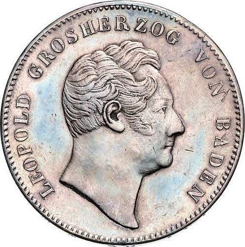 Аверс монеты - 2 талера 1852 года - цена серебряной монеты - Баден, Леопольд