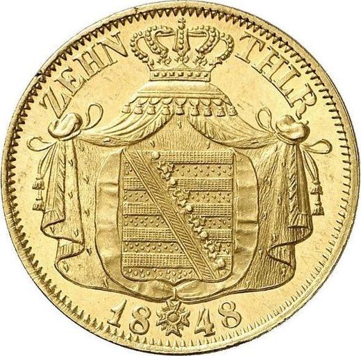 Reverso 10 táleros 1848 F - valor de la moneda de oro - Sajonia, Federico Augusto II