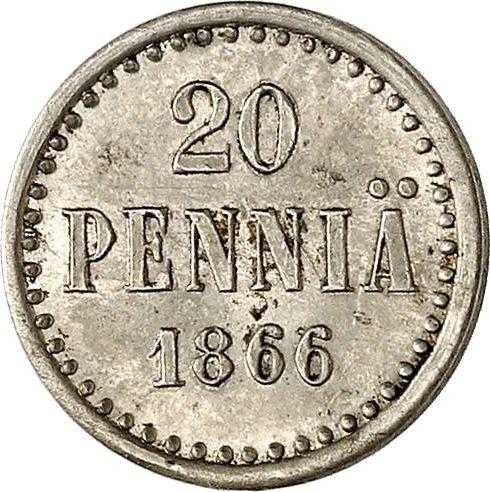 Аверс монеты - Пробные 20 пенни 1866 года - цена серебряной монеты - Финляндия, Великое княжество