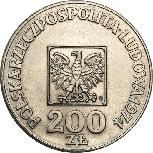 Аверс монеты - Пробные 200 злотых 1974 года MW JMN "30 лет Польской Народной Республики" Никель - цена  монеты - Польша, Народная Республика
