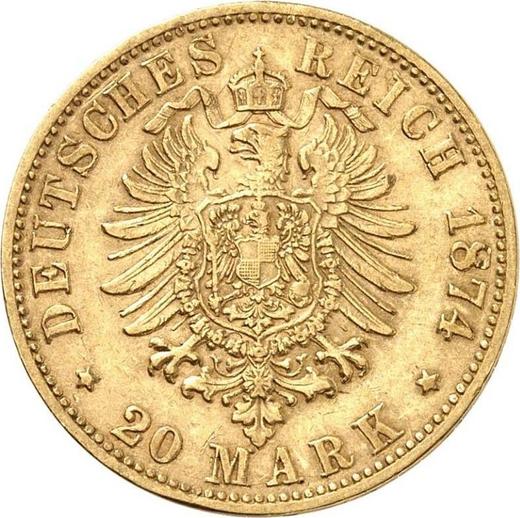 Реверс монеты - 20 марок 1874 года F "Вюртемберг" - цена золотой монеты - Германия, Германская Империя