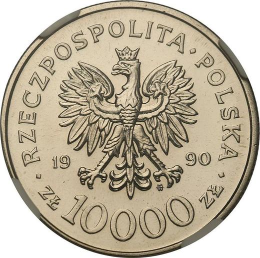 Anverso 10000 eslotis 1990 MW "10 aniversario de la fundación de Solidaridad" - valor de la moneda  - Polonia, República moderna