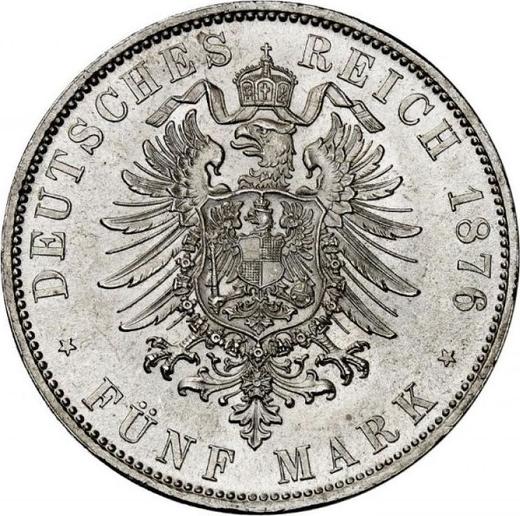 Reverso 5 marcos 1876 D "Bavaria" - valor de la moneda de plata - Alemania, Imperio alemán