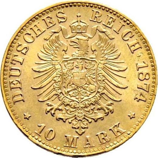 Reverso 10 marcos 1874 F "Würtenberg" - valor de la moneda de oro - Alemania, Imperio alemán