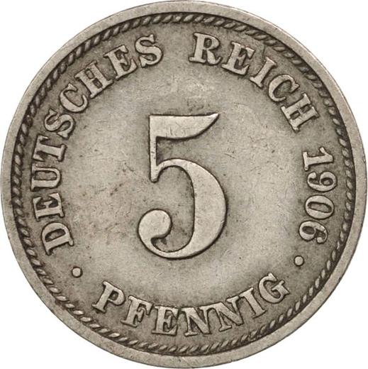 Awers monety - 5 fenigów 1906 D "Typ 1890-1915" - cena  monety - Niemcy, Cesarstwo Niemieckie