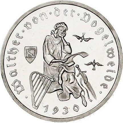 Rewers monety - 3 reichsmark 1930 F "Vogelweide" - cena srebrnej monety - Niemcy, Republika Weimarska