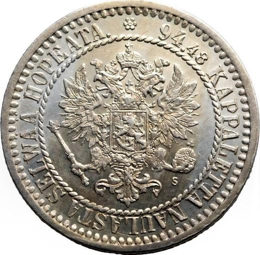 Awers monety - 1 marka 1865 S - cena srebrnej monety - Finlandia, Wielkie Księstwo