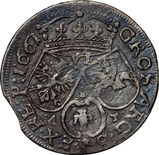 Реверс монеты - Шестак (6 грошей) 1661 года AT "Портрет без обводки" - цена серебряной монеты - Польша, Ян II Казимир