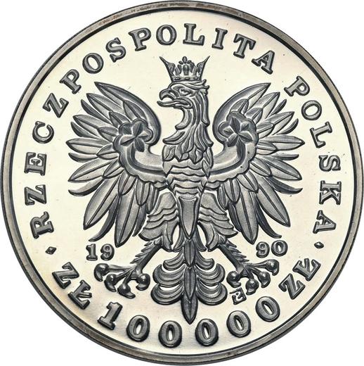 Аверс монеты - 100000 злотых 1990 года "200 лет со дня смерти Тадеуша Костюшко" - цена серебряной монеты - Польша, III Республика до деноминации