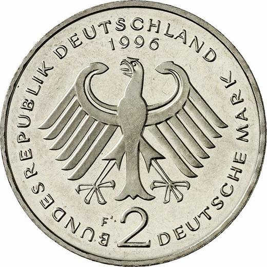 Reverso 2 marcos 1996 F "Willy Brandt" - valor de la moneda  - Alemania, RFA
