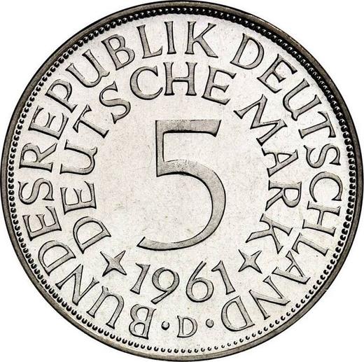 Аверс монеты - 5 марок 1961 года D - цена серебряной монеты - Германия, ФРГ