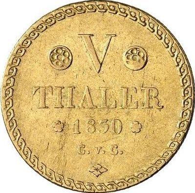Reverso 5 táleros 1830 CvC - valor de la moneda de oro - Brunswick-Wolfenbüttel, Carlos II