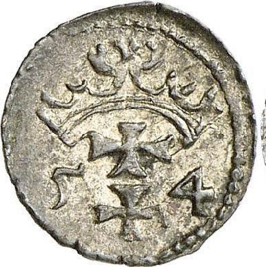 Реверс монеты - Денарий 1554 года "Гданьск" - цена серебряной монеты - Польша, Сигизмунд II Август