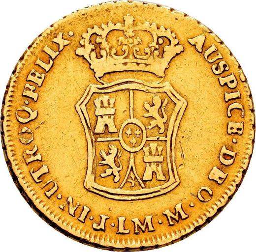Reverse 2 Escudos 1767 LM JM - Gold Coin Value - Peru, Charles III