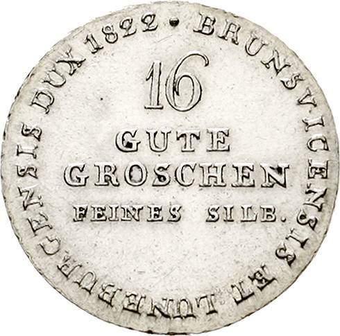 Реверс монеты - 16 грошей 1822 года - цена серебряной монеты - Ганновер, Георг IV