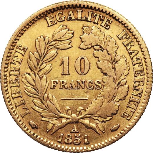 Reverso 10 francos 1851 A "Tipo 1850-1851" - valor de la moneda de oro - Francia, Segunda República