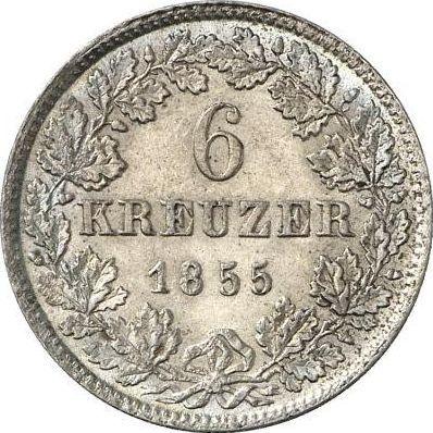 Реверс монеты - 6 крейцеров 1855 года - цена серебряной монеты - Баден, Фридрих I