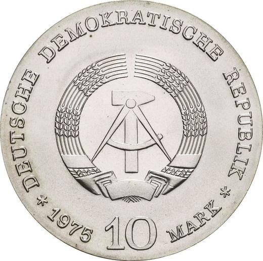 Rewers monety - 10 marek 1975 "Albert Schweitzer" - cena srebrnej monety - Niemcy, NRD