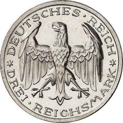 Аверс монеты - 3 рейхсмарки 1927 года A "Марбургский университет" - цена серебряной монеты - Германия, Bеймарская республика