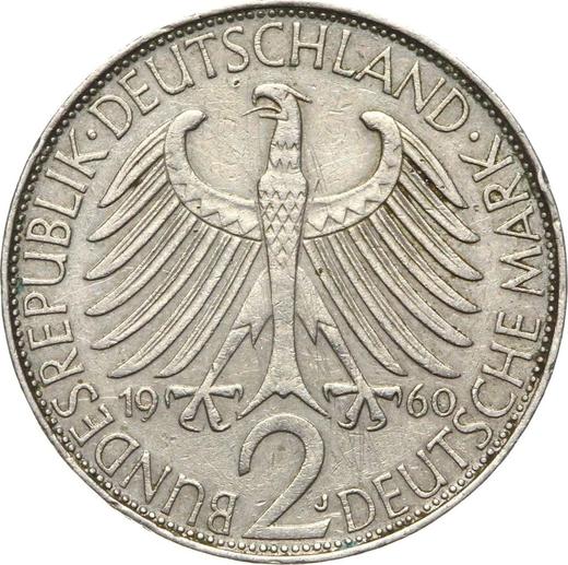 Reverse 2 Mark 1960 J "Max Planck" -  Coin Value - Germany, FRG