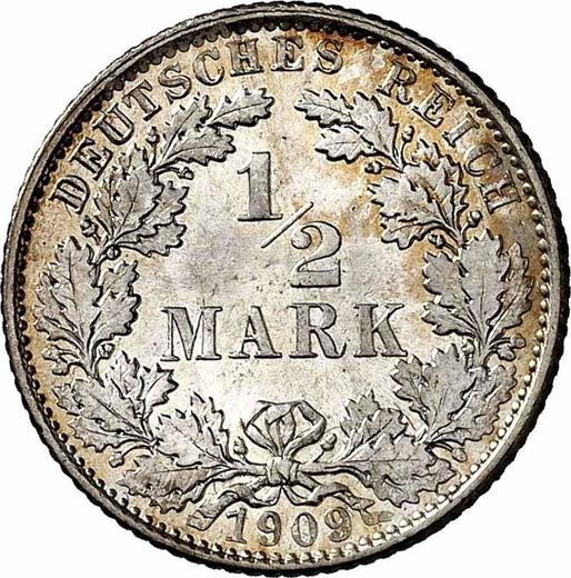 Аверс монеты - 1/2 марки 1909 года E "Тип 1905-1919" - цена серебряной монеты - Германия, Германская Империя
