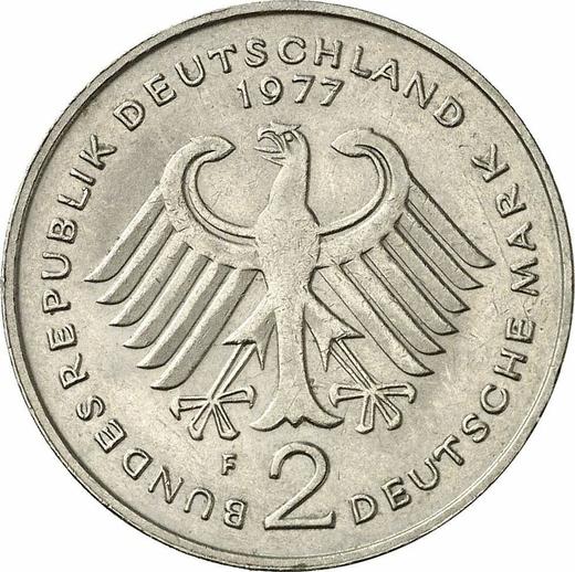 Реверс монеты - 2 марки 1977 года F "Аденауэр" - цена  монеты - Германия, ФРГ