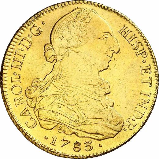 Аверс монеты - 8 эскудо 1783 года NG P - цена золотой монеты - Гватемала, Карл III