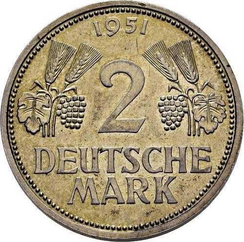 Аверс монеты - 2 марки 1951 года Серебро Односторонний оттиск - цена серебряной монеты - Германия, ФРГ