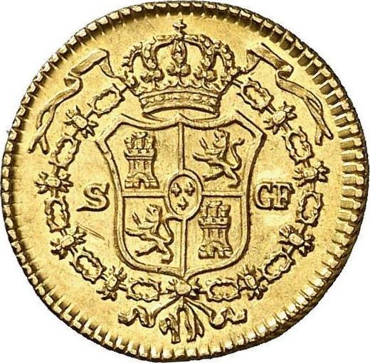 Реверс монеты - 1/2 эскудо 1774 года S CF - цена золотой монеты - Испания, Карл III