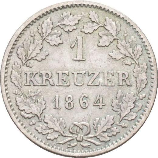 Реверс монеты - 1 крейцер 1864 года - цена серебряной монеты - Гессен-Дармштадт, Людвиг III