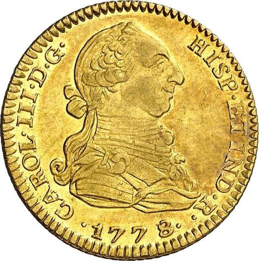 Awers monety - 2 escudo 1778 M PJ - cena złotej monety - Hiszpania, Karol III