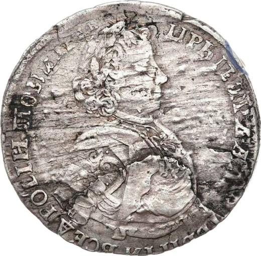 Anverso Poltina (1/2 rublo) ҂АΨE (1705) "Retrato del modelo del año 1706" Águila de nuevo diseño - valor de la moneda de plata - Rusia, Pedro I