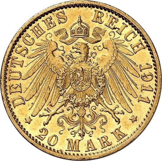 Rewers monety - 20 marek 1911 A "Hesja" - cena złotej monety - Niemcy, Cesarstwo Niemieckie