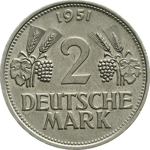Аверс монеты - 2 марки 1951 года Поворот штемпеля - цена  монеты - Германия, ФРГ
