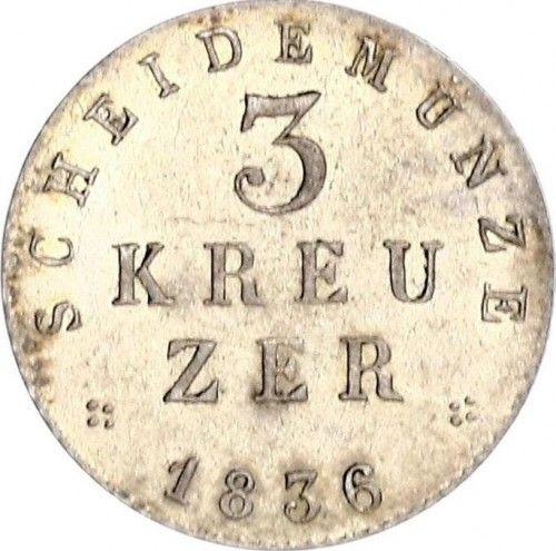 Rewers monety - 3 krajcary 1836 - cena srebrnej monety - Hesja-Darmstadt, Ludwik II