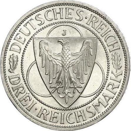 Anverso 3 Reichsmarks 1930 J "Liberación de Renania" - valor de la moneda de plata - Alemania, República de Weimar
