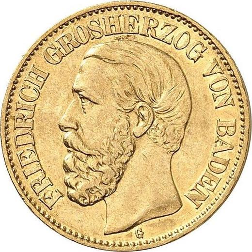 Аверс монеты - 10 марок 1888 года G "Баден" - цена золотой монеты - Германия, Германская Империя