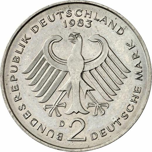 Reverso 2 marcos 1983 D "Konrad Adenauer" - valor de la moneda  - Alemania, RFA
