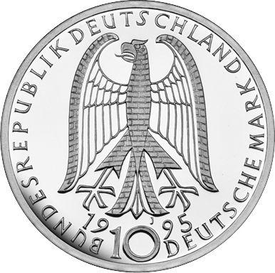 Rewers monety - 10 marek 1995 J "Kościół Marii Panny w Dreźnie" - cena srebrnej monety - Niemcy, RFN