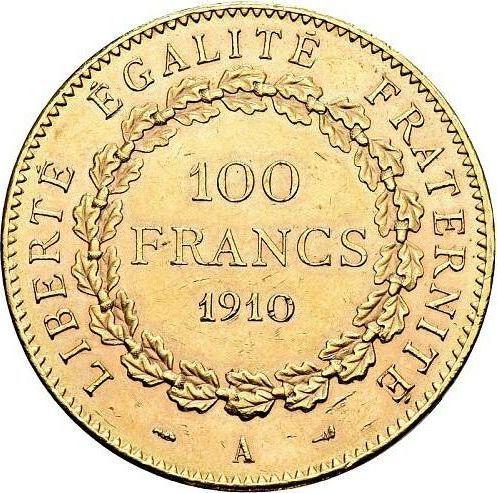 Реверс монеты - 100 франков 1910 года A "Тип 1878-1914" Париж - цена золотой монеты - Франция, Третья республика