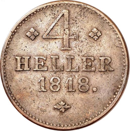 Реверс монеты - 4 геллера 1818 года - цена  монеты - Гессен-Кассель, Вильгельм I