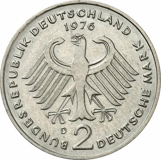 Reverse 2 Mark 1976 D "Konrad Adenauer" -  Coin Value - Germany, FRG