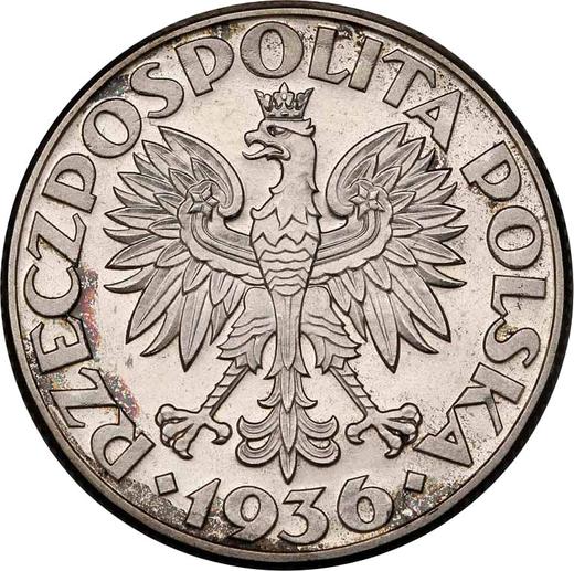 Аверс монеты - Пробные 2 злотых 1936 года "Парусник" Серебро - цена серебряной монеты - Польша, II Республика