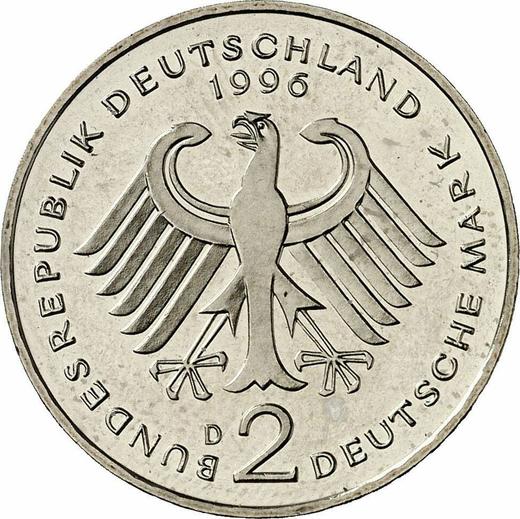 Reverse 2 Mark 1996 D "Franz Josef Strauss" -  Coin Value - Germany, FRG