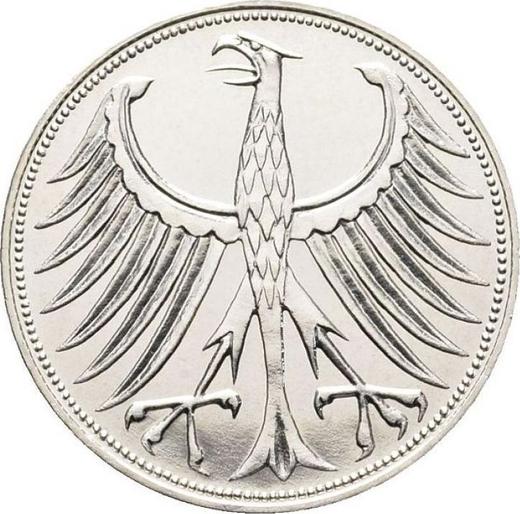 Реверс монеты - 5 марок 1970 года D - цена серебряной монеты - Германия, ФРГ