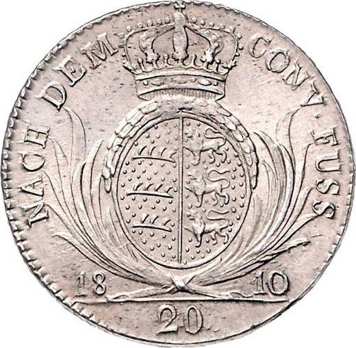 Rewers monety - 20 krajcarow 1810 I.L.W. "Typ 1810-1812" - cena srebrnej monety - Wirtembergia, Fryderyk I